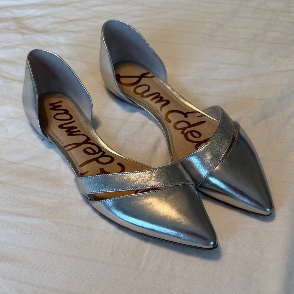 Sam Edelman Shiny Silver Pointed Flats